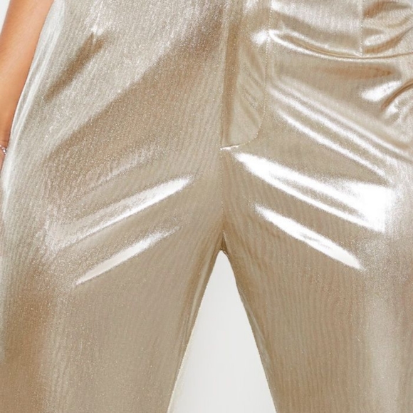 NWT Pretty Little Thing Gold Silver Flares US 10 - Picture 5 of 7